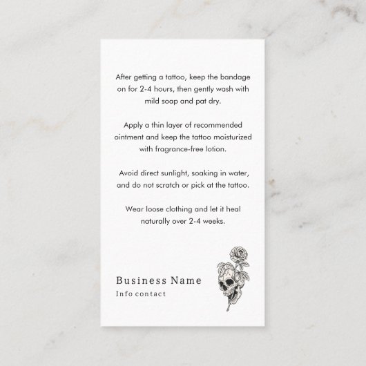 Totenschmetterling Tattoo Aftercare Instructions Visitenkarte (Rückseite)