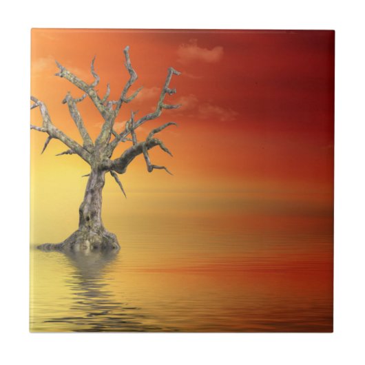 Toter Baum bei Sonnenaufgang Fliese (Vorderseite)