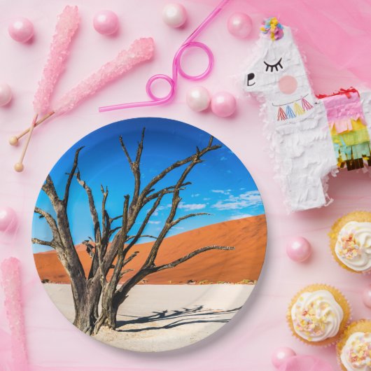 Toter Baum in Deadvlei, Namibia Pappteller (Party)