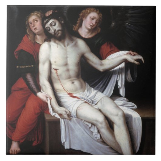 Toter Christus, unterstützt von zwei Engeln (Ribal Fliese (Vorderseite)