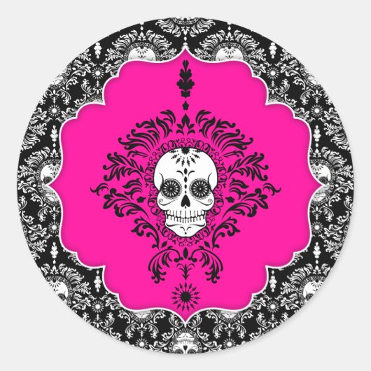 Toter Damast - Chic Sugar Skull Runder Aufkleber (Vorderseite)