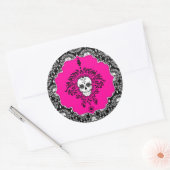 Toter Damast - Chic Sugar Skull Runder Aufkleber (Umschlag)