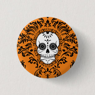 Toter Damast - Chic-Zuckerschädel-Knopf-Button Button