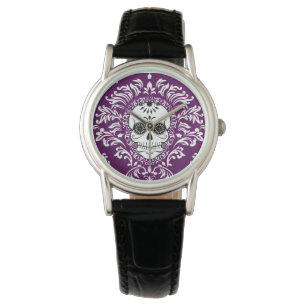 Toter Damast - schicke Zuckerschädel-Armbanduhr Armbanduhr