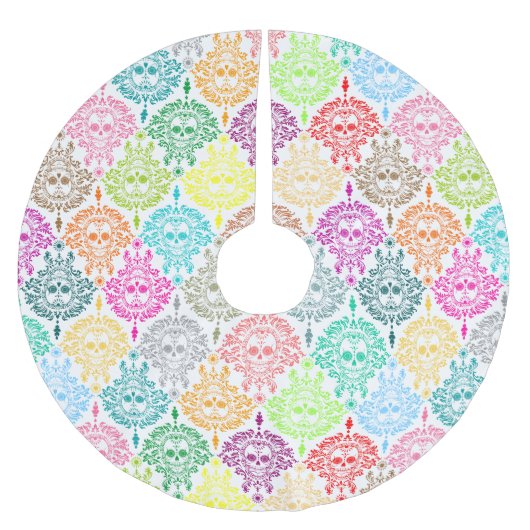 Toter Damast - schicke Zuckerschädel Polyester Weihnachtsbaumdecke (Vorderseite)