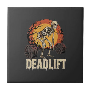 Toter-Heben-Skelett-Halloween-Gym-Workout-Design Fliese