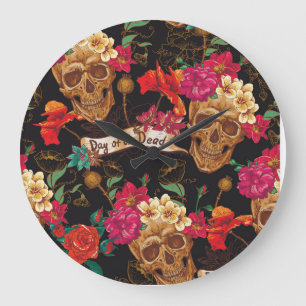Toter Hintergrund der Schädelhaufen Blume Große Wanduhr