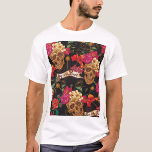 Toter Hintergrund der Schädelhaufen Blume T-Shirt