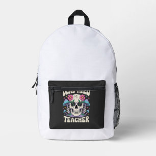Toter müder Lehrer Totenkopf Pilz Halloween-Grafik Bedruckter Rucksack