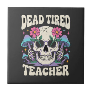 Toter müder Lehrer Totenkopf Pilz Halloween-Grafik Fliese