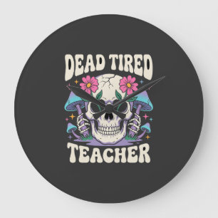 Toter müder Lehrer Totenkopf Pilz Halloween-Grafik Große Wanduhr