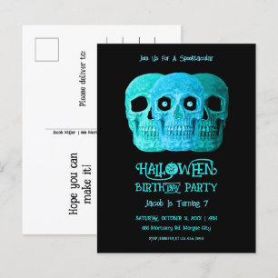 Toter Schädel Lustiger Gothic Blau Türkis Hallowee Einladungspostkarte