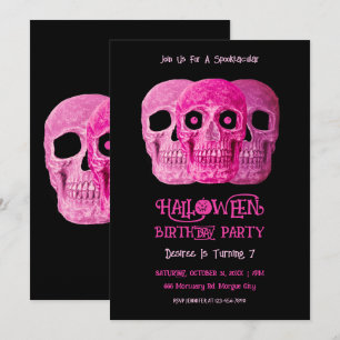Toter Schädel Lustiger Gothic Mädchen Pink Hallowe Einladung