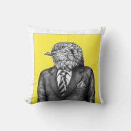 Toter Vogel in schwarzen Anzügen (Retrogelb) Kissen