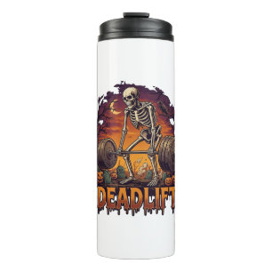 Toterheben Skelett Hantel Halloween Kürbisse Grab Thermosbecher