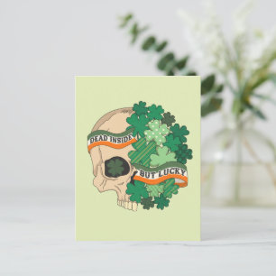Totes Innen aber Glück - Zuckerschädel und Klee Postkarte