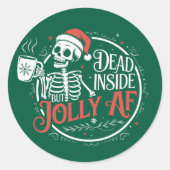 Totes Innen, aber Jolly Af Skull Weihnachtsmann Xm Runder Aufkleber (Vorderseite)