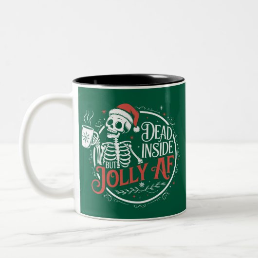 Totes Innen, aber Jolly Af Skull Weihnachtsmann Xm Zweifarbige Tasse (Links)