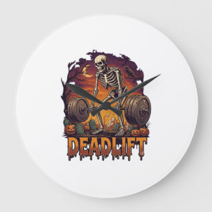 Totes Skelett Hantel Halloween Kürbisse Grab Große Wanduhr