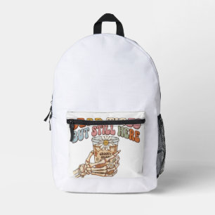 Totmüde, aber immer noch hier Retro-Skelett-Kaffee Bedruckter Rucksack