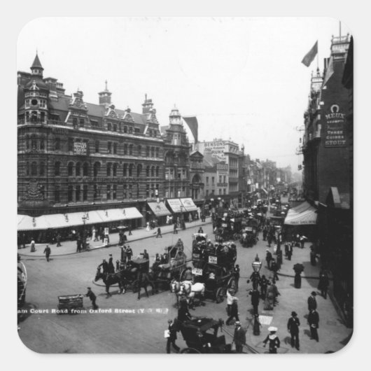Tottenham Court Road von der Oxford Street, Quadratischer Aufkleber (Vorderseite)