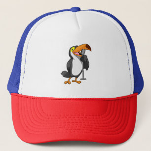 Toucan bei Musik mit Mikrofon Truckerkappe