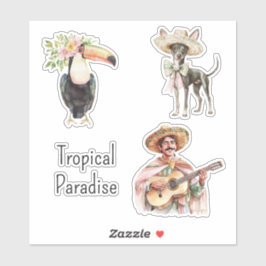 Toucan Bird Chihuahua Dog Mexican Man Guitar Aufkleber