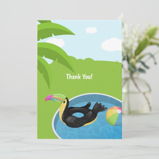 Toucan Bird Floatie Pool Geburtstag Dankeskarte (Stehend Vorderseite)
