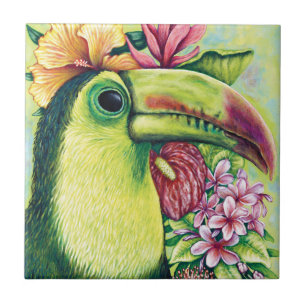 Toucan Bird Floral Tropical Green Art Keramik Tile Fliese