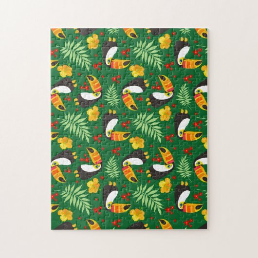 Toucan Bird Green Blätter Orange Red Blume Puzzle (Vertikal)