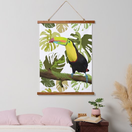 Toucan Bird im Dschungel Wandteppich Mit Holzrahmen (Schlafzimmer)