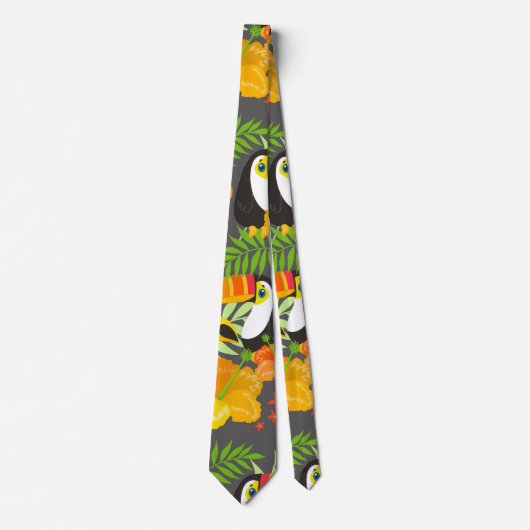 Toucan Bird Orange Tropical Blume Grüne Blätter Krawatte (Vorderseite)