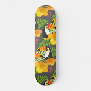 Toucan Bird Orange Tropical Blume Grüne Blätter Skateboard