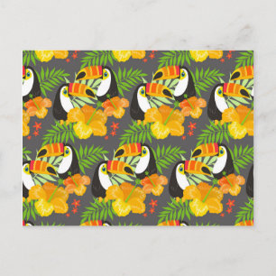 Toucan Bird Orange Tropical Flowers Green Leaves Postkarte