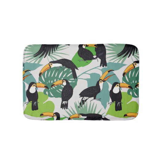 Toucan Bird: Palm Blätter Pattern Badematte (Vorderseite)