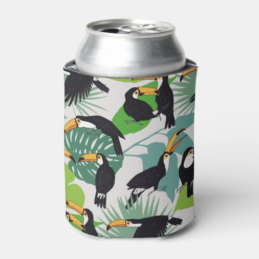 Toucan Bird: Palm Blätter Pattern Dosenkühler (Kanne Vorderseite)