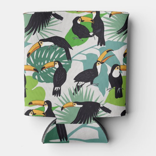 Toucan Bird: Palm Blätter Pattern Dosenkühler (Vorderseite)