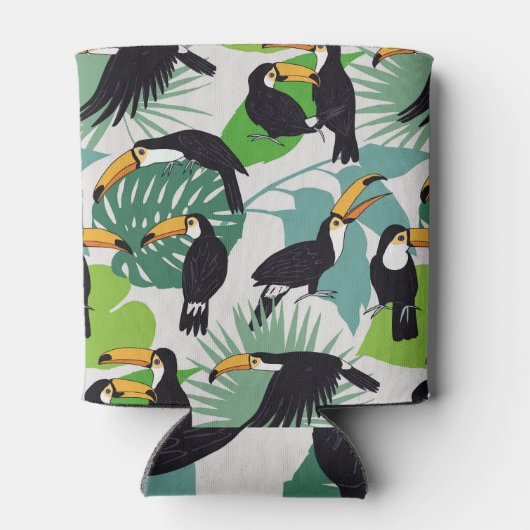 Toucan Bird: Palm Blätter Pattern Dosenkühler (Rückseite)
