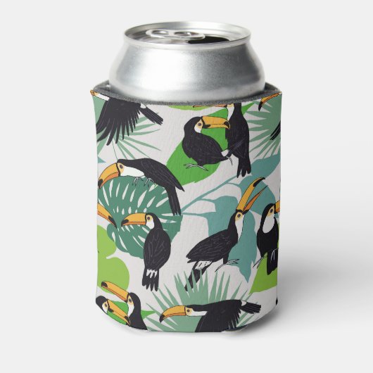 Toucan Bird: Palm Blätter Pattern Dosenkühler (Kanne Rückseite)