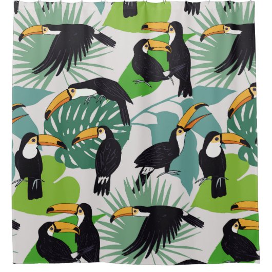Toucan Bird: Palm Blätter Pattern Duschvorhang (Vorderseite)