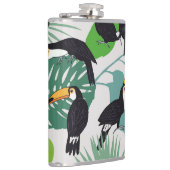 Toucan Bird: Palm Blätter Pattern Flachmann (Rechts)