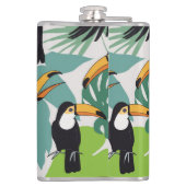 Toucan Bird: Palm Blätter Pattern Flachmann (Rückseite)
