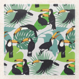 Toucan Bird: Palm Blätter Pattern Glasuntersetzer