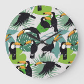 Toucan Bird: Palm Blätter Pattern Große Wanduhr (Vorderseite)
