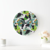 Toucan Bird: Palm Blätter Pattern Große Wanduhr (Zuhause)