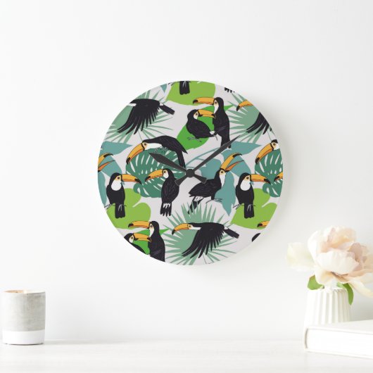 Toucan Bird: Palm Blätter Pattern Große Wanduhr (Zuhause)