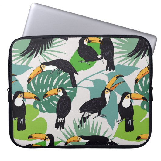 Toucan Bird: Palm Blätter Pattern Laptopschutzhülle (Vorderseite)