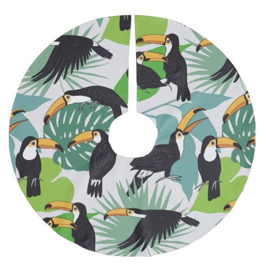 Toucan Bird: Palm Blätter Pattern Polyester Weihnachtsbaumdecke (Vorderseite)
