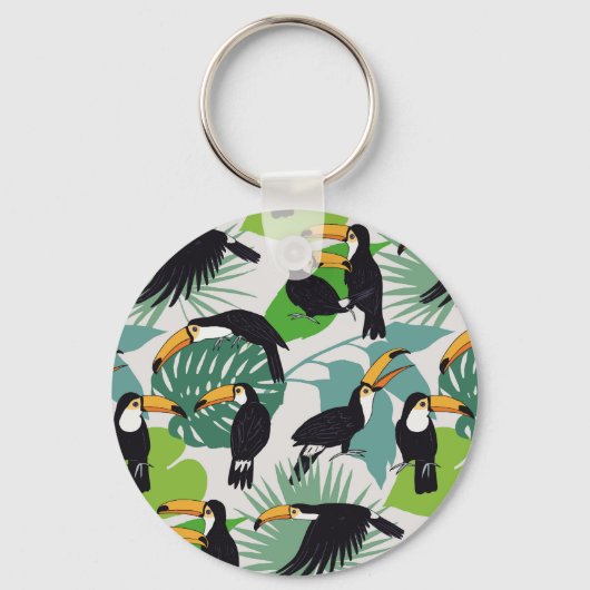 Toucan Bird: Palm Blätter Pattern Schlüsselanhänger (Vorderseite)
