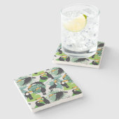 Toucan Bird: Palm Blätter Pattern Steinuntersetzer (Seitenansicht)